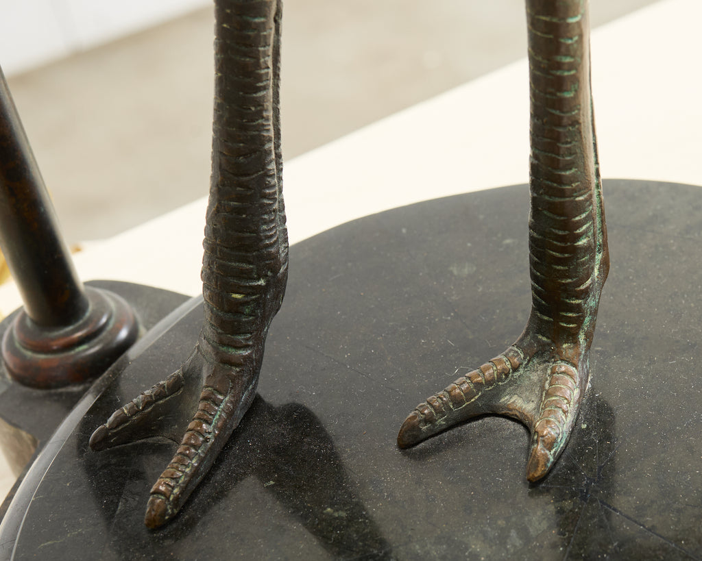 Pair of Maitland-Smith Bronze Monkey Ostrich Table Lamps