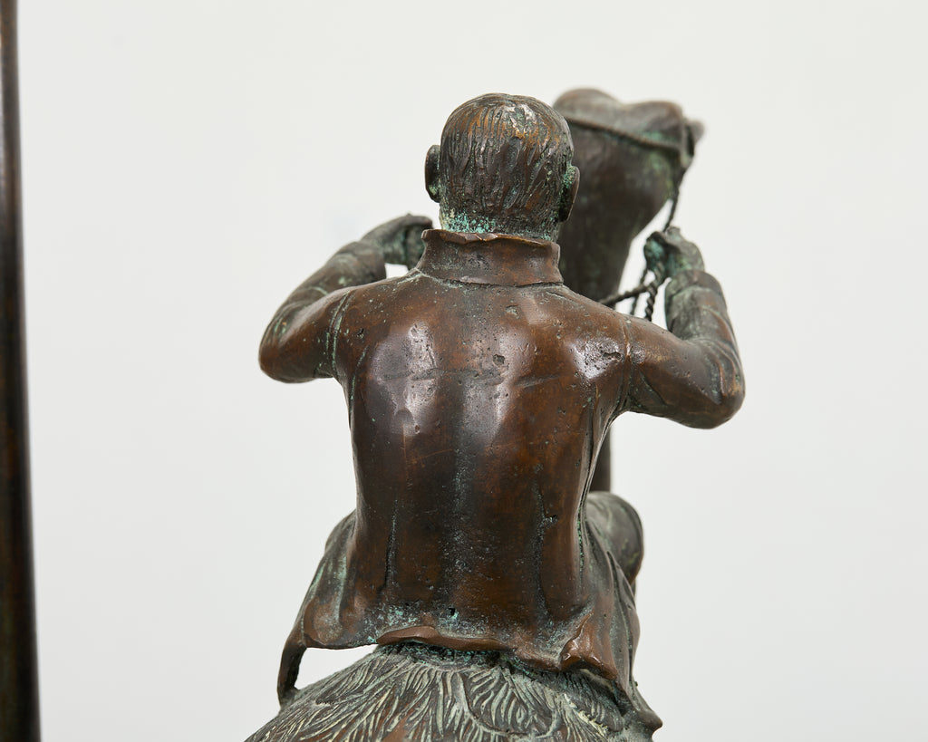 Pair of Maitland-Smith Bronze Monkey Ostrich Table Lamps