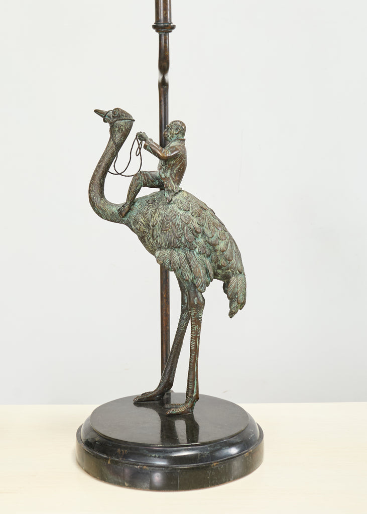 Pair of Maitland-Smith Bronze Monkey Ostrich Table Lamps