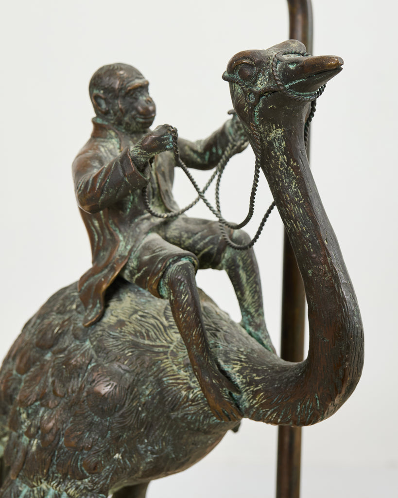 Pair of Maitland-Smith Bronze Monkey Ostrich Table Lamps