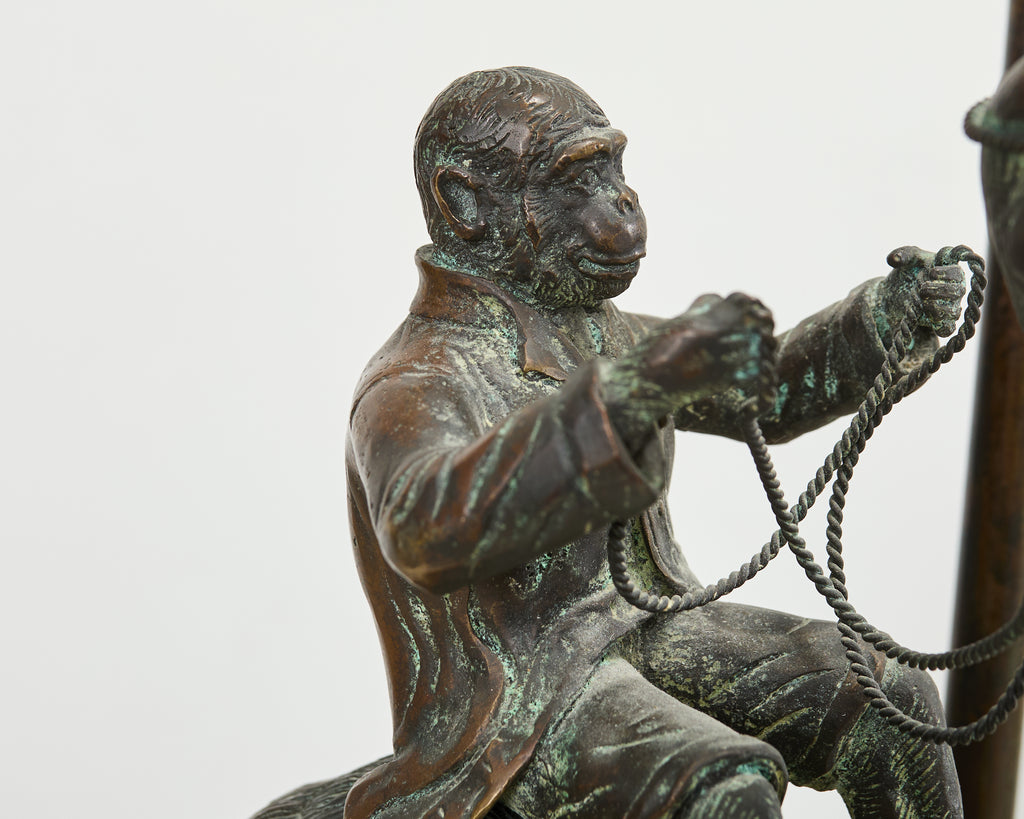 Pair of Maitland-Smith Bronze Monkey Ostrich Table Lamps