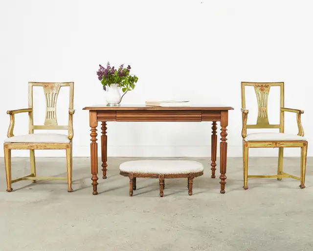 19th Century French Louis XVI Walnut Six Leg Oval Footstool