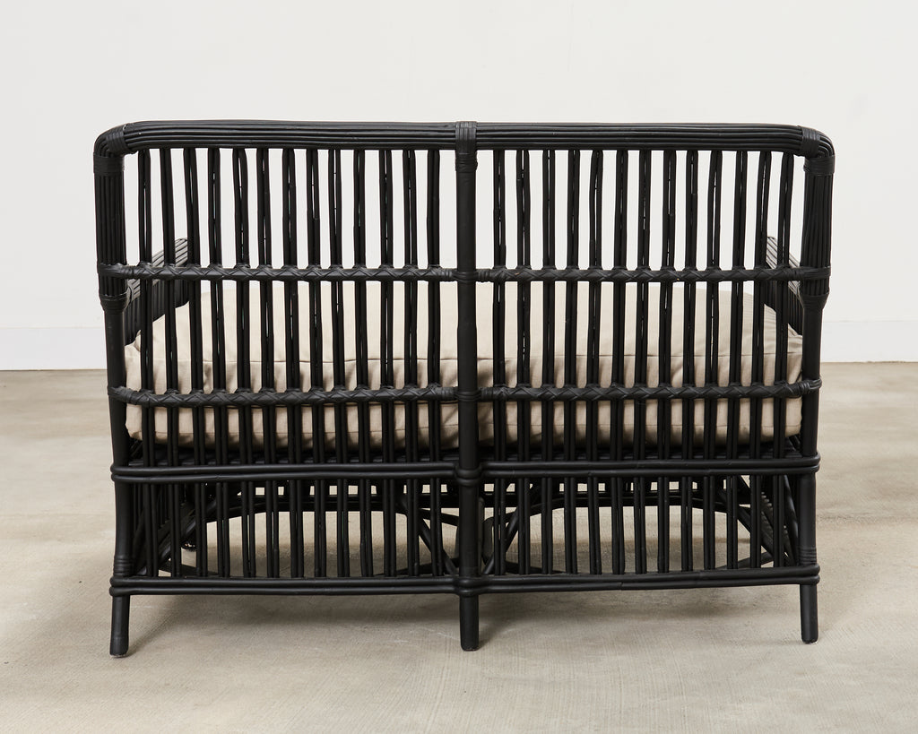 Palecek Art Deco Style Rattan Pencil Reed Settee