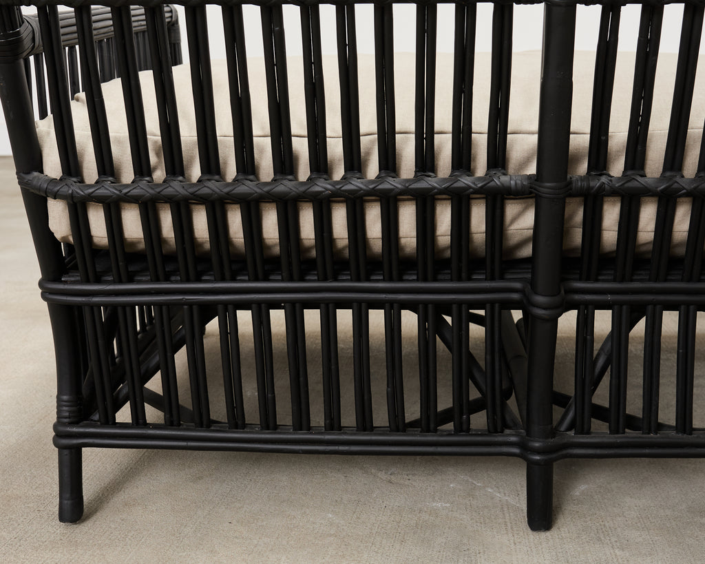 Palecek Art Deco Style Rattan Pencil Reed Settee