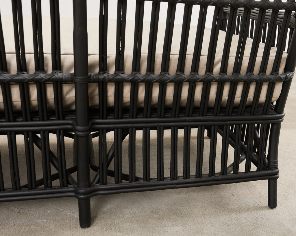 Palecek Art Deco Style Rattan Pencil Reed Settee