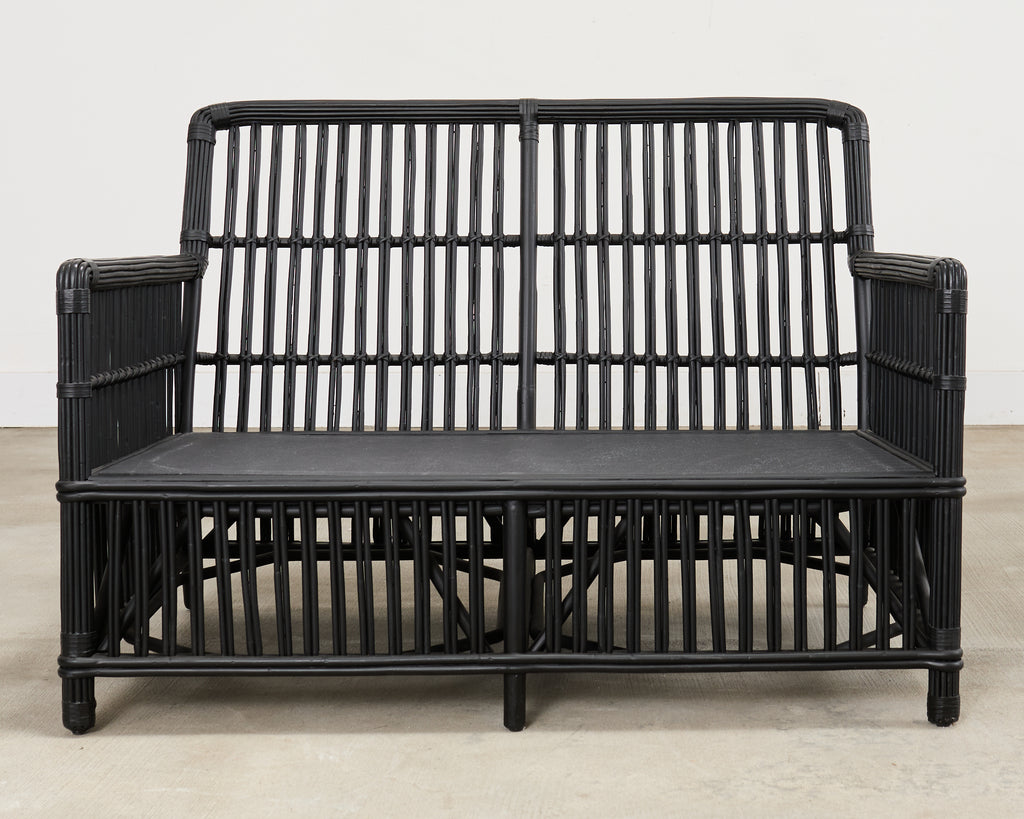 Palecek Art Deco Style Rattan Pencil Reed Settee