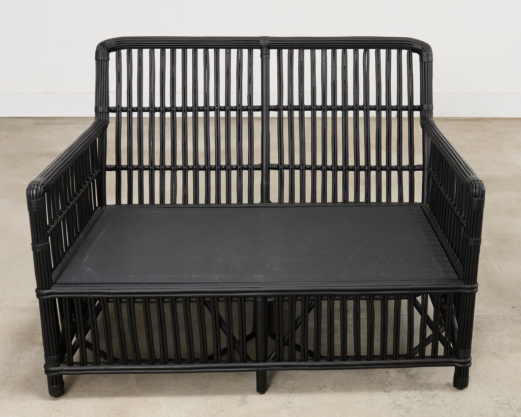 Palecek Art Deco Style Rattan Pencil Reed Settee