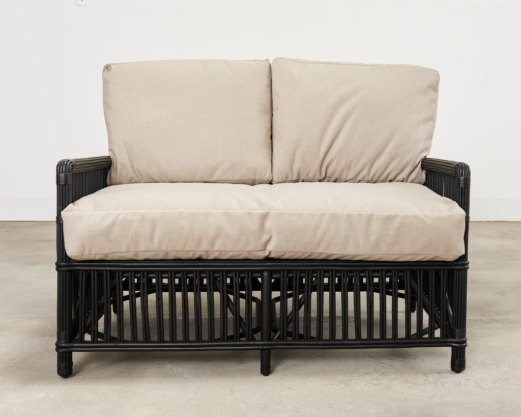 Palecek Art Deco Style Rattan Pencil Reed Settee