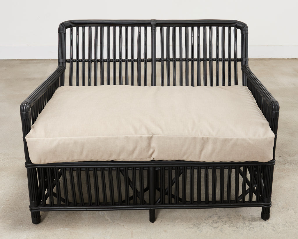 Palecek Art Deco Style Rattan Pencil Reed Settee