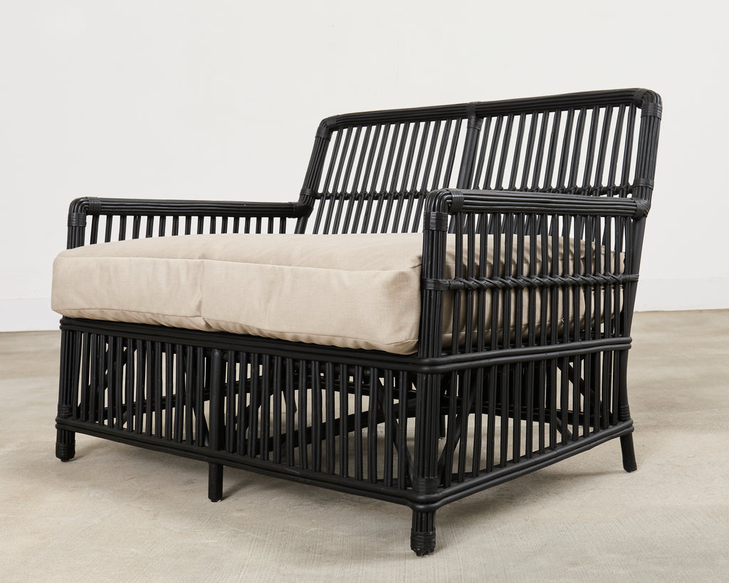 Palecek Art Deco Style Rattan Pencil Reed Settee