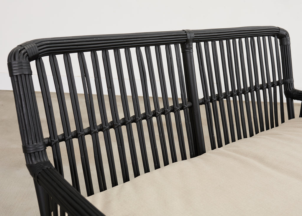 Palecek Art Deco Style Rattan Pencil Reed Settee