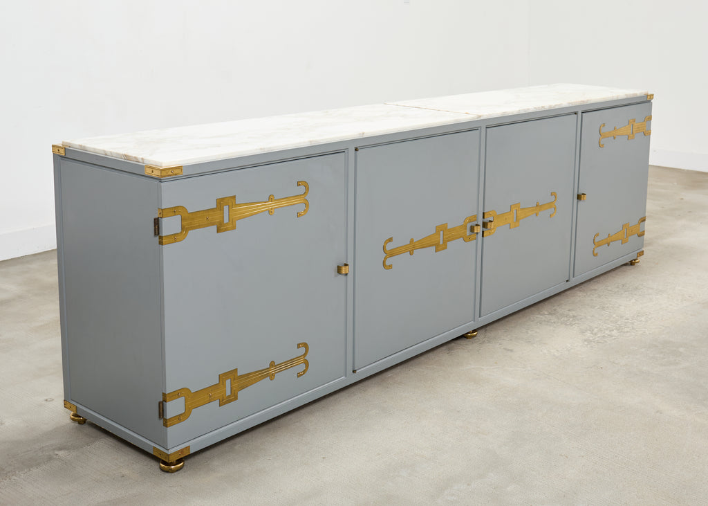 Tommi Parzinger Lacquer Marble Top Sideboard Credenza 10 Ft
