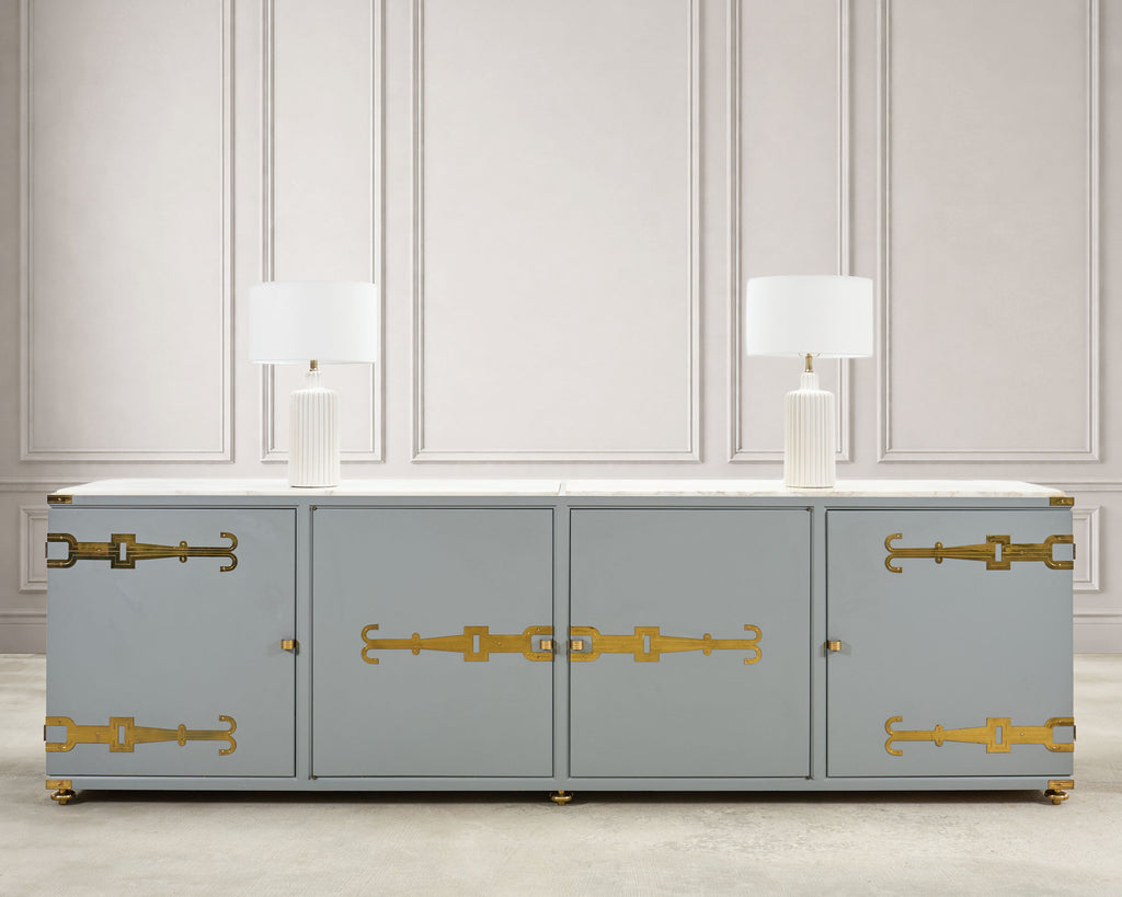 Tommi Parzinger Lacquer Marble Top Sideboard Credenza 10 Ft