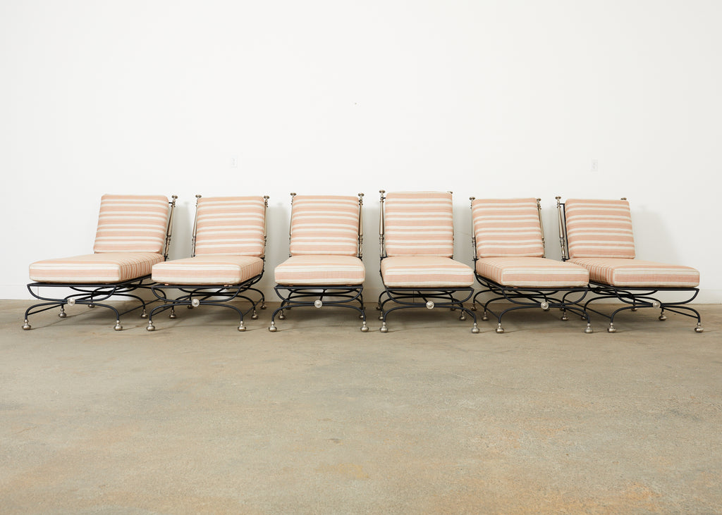 Set of Six Formations Neoclassical Style Iron Estate Chaise Longues
