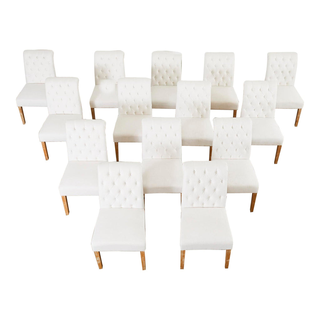 Set of Fourteen Tufted Scroll Back Dining Chairs