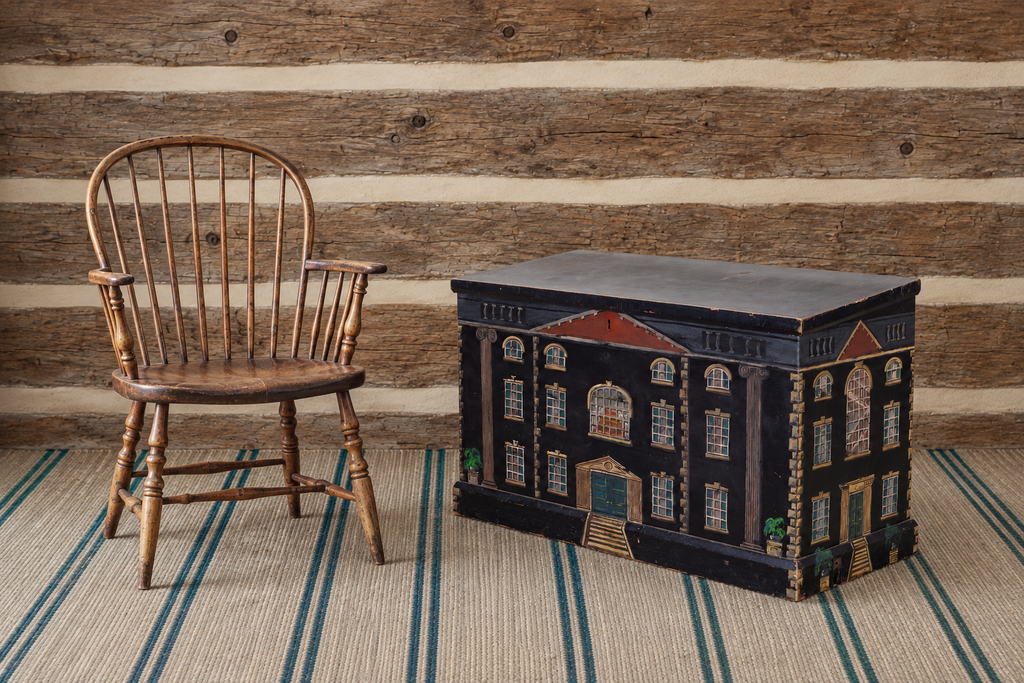 19th C. English Georgian Painted Pine Blanket Chest Manor Façade