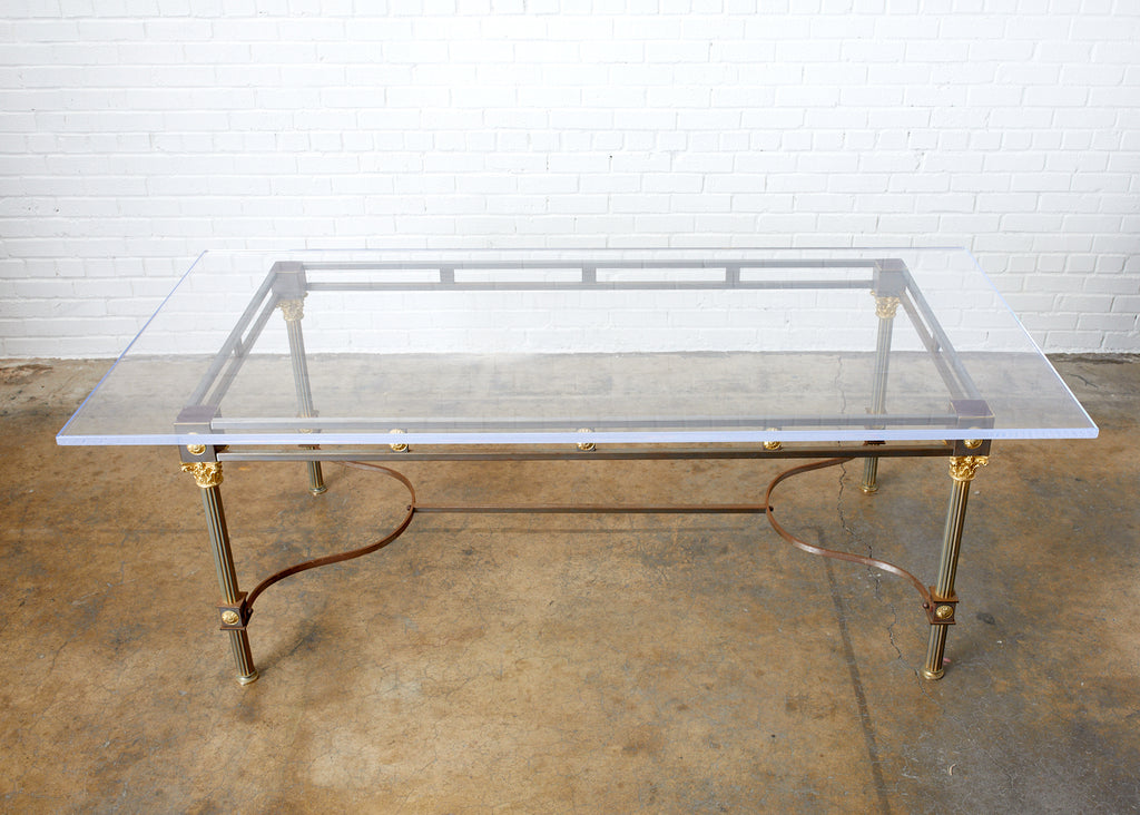 Maison Jansen Steel Brass Neoclassical Style Dining Table