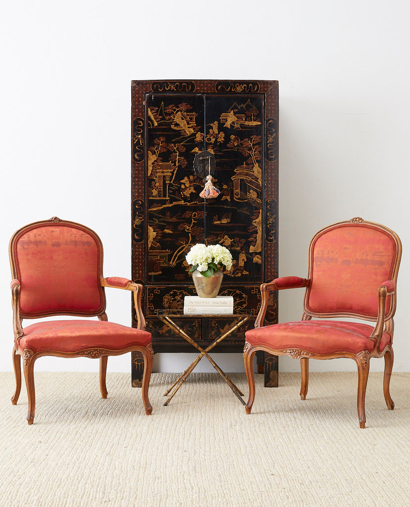 Pair of 19th Century Louis XV Carved Walnut Armchairs