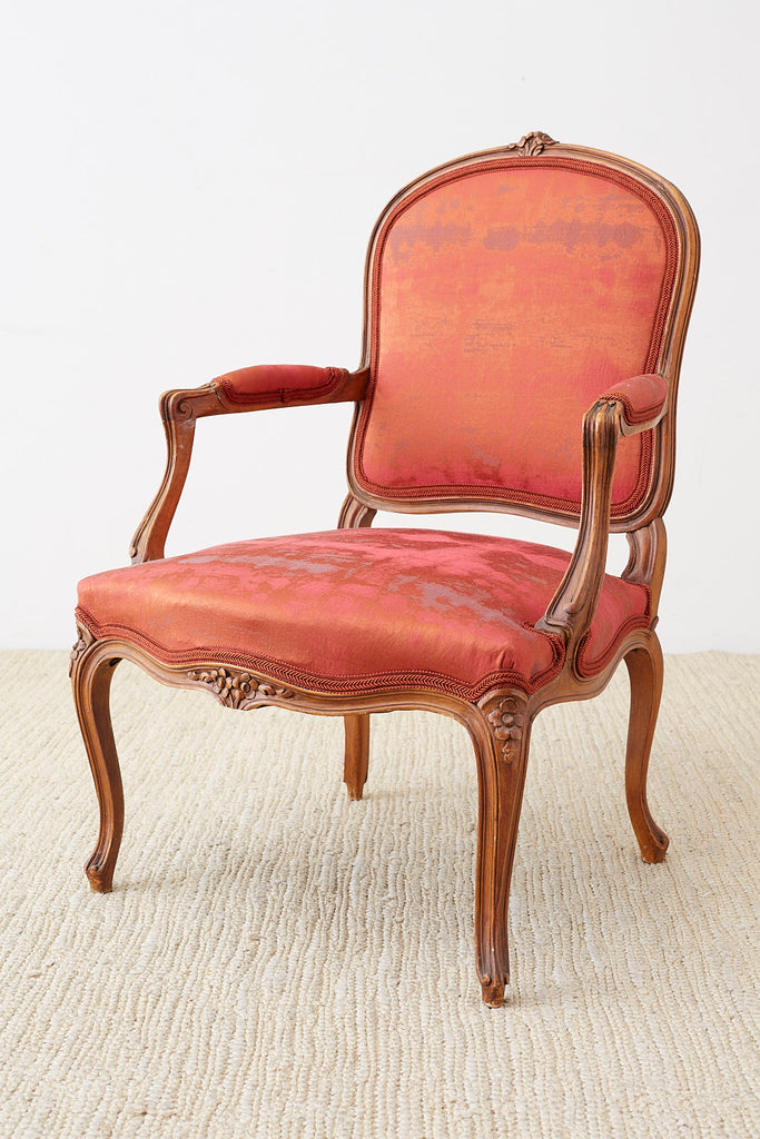 Pair of 19th Century Louis XV Carved Walnut Armchairs