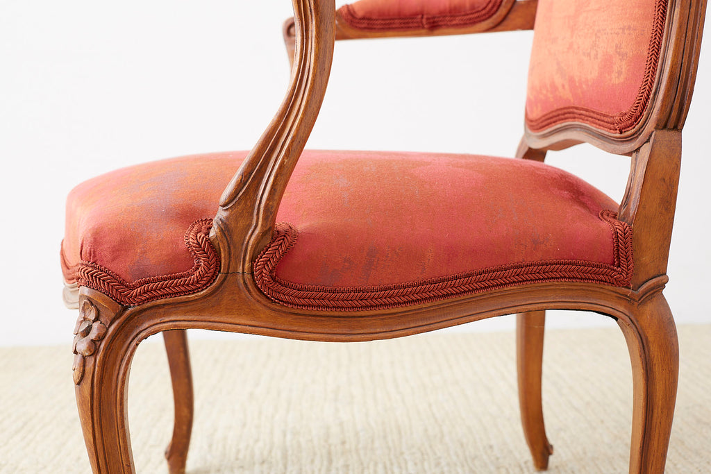 Pair of 19th Century Louis XV Carved Walnut Armchairs