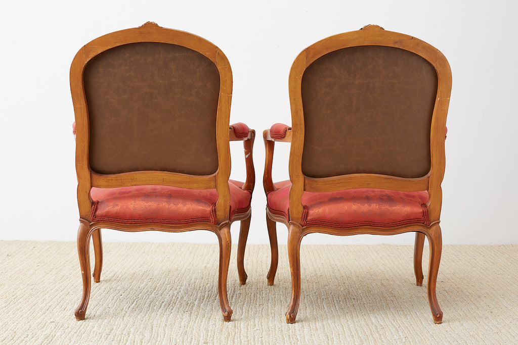Pair of 19th Century Louis XV Carved Walnut Armchairs