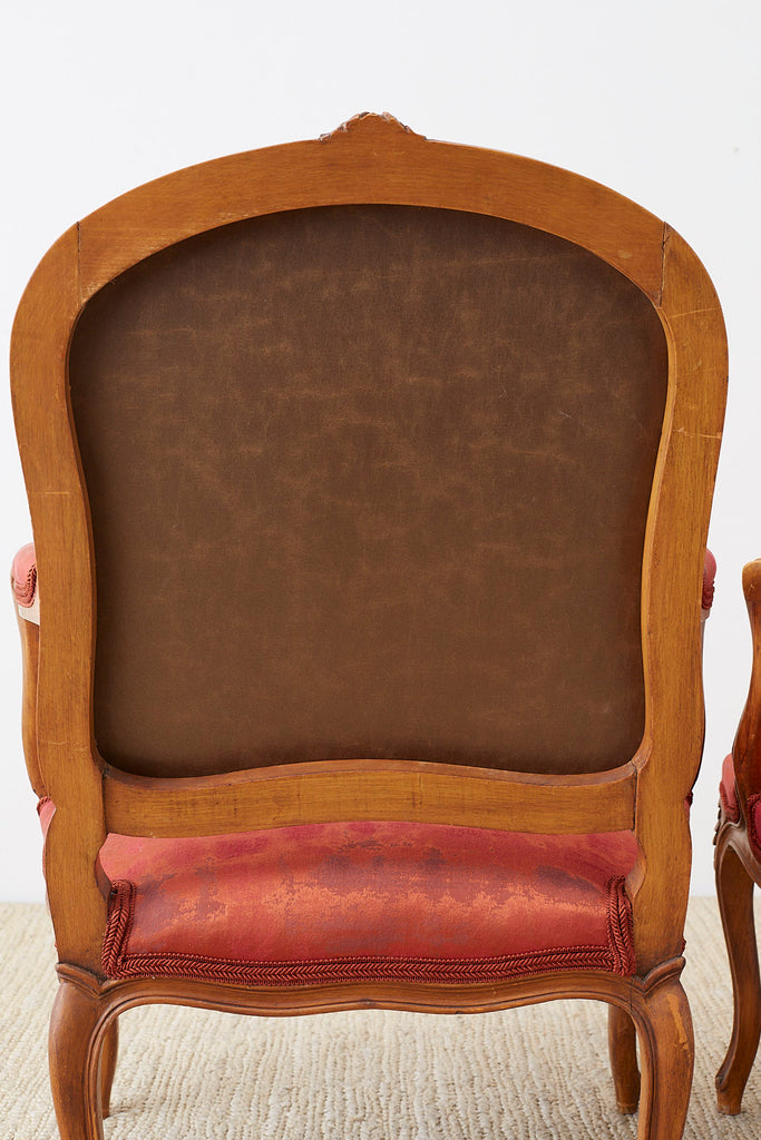 Pair of 19th Century Louis XV Carved Walnut Armchairs