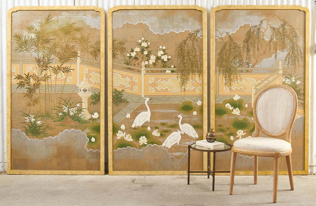 Set of Three Robert Crowder Chinoiserie Landscape Panels