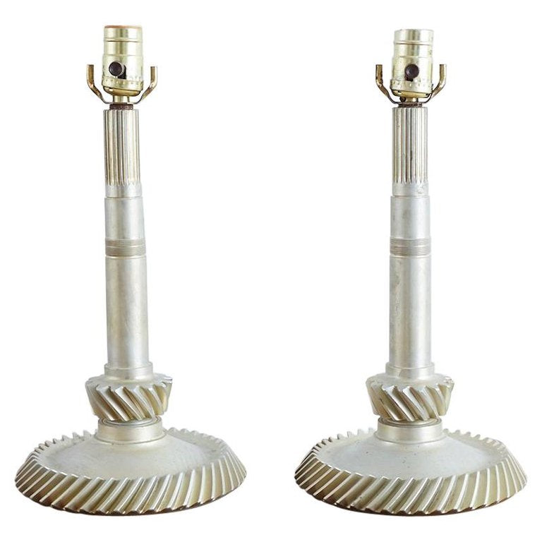 Industrial Machine Age Gear Table Lamps