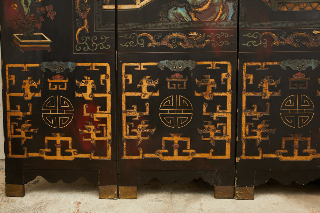 Chinese Qing Twelve Panel Lacquered Coromandel Screen