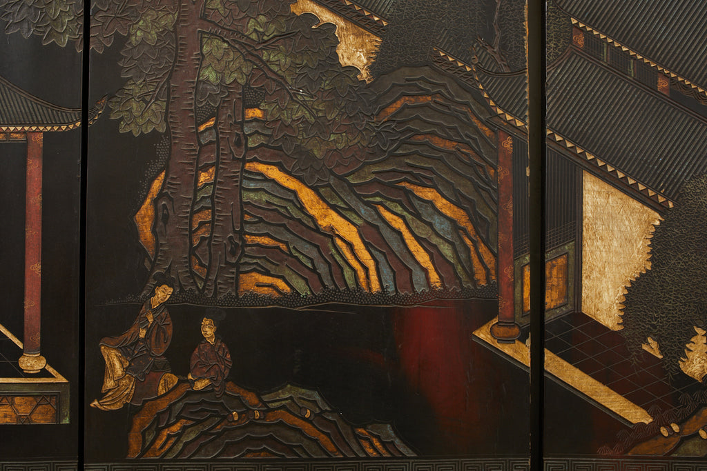 Chinese Qing Twelve Panel Lacquered Coromandel Screen