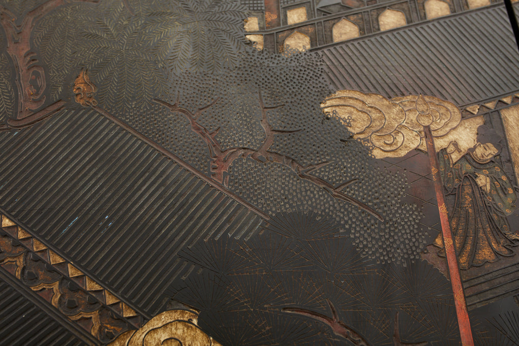 Chinese Qing Twelve Panel Lacquered Coromandel Screen