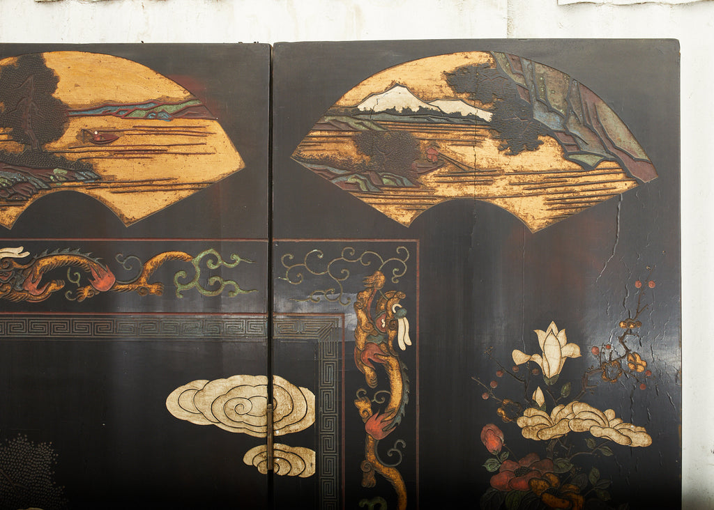 Chinese Qing Twelve Panel Lacquered Coromandel Screen