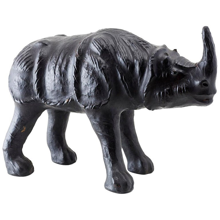 Large Leather Clad Rhino Sculpture or Footstool