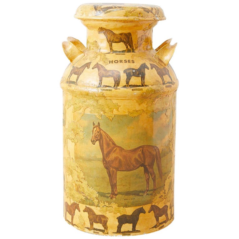 Equine Decoupage Decorated Dairy Farm Milk Jug