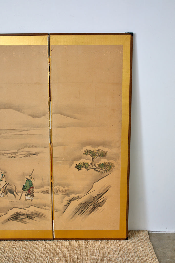 Japanese Six Panel Kano School Winter Landscape Screen