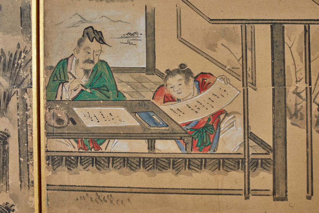 Japanese Six Panel Kano School Winter Landscape Screen