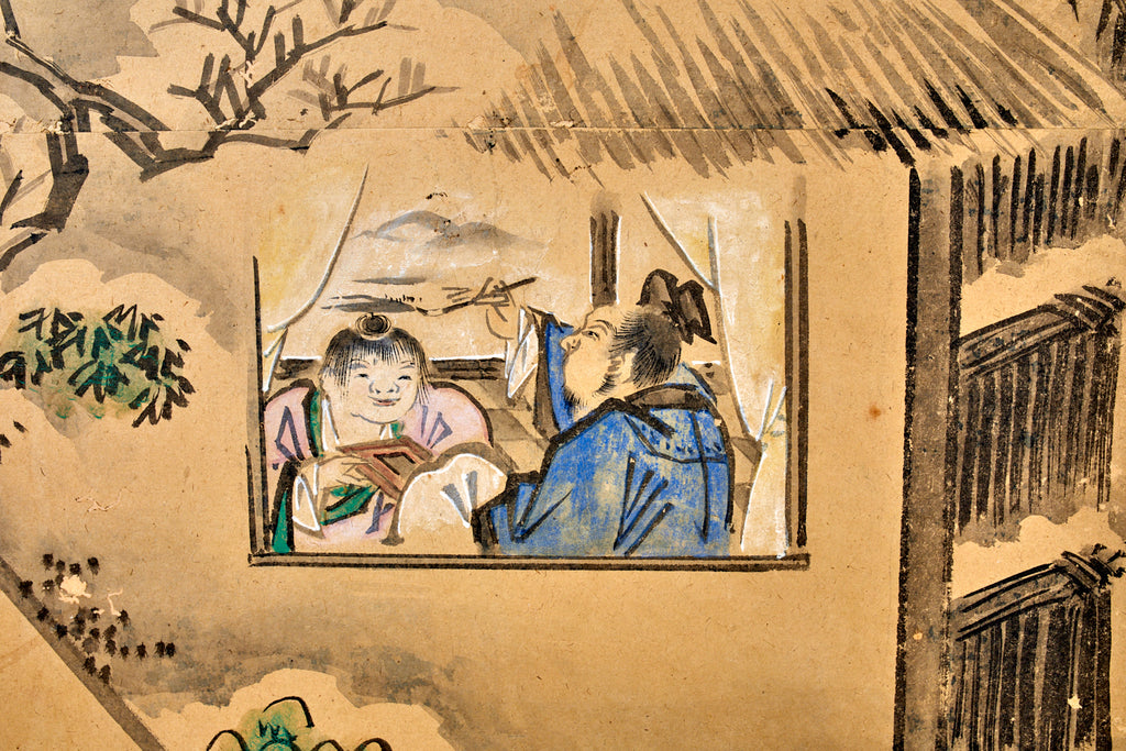 Japanese Six Panel Kano School Winter Landscape Screen