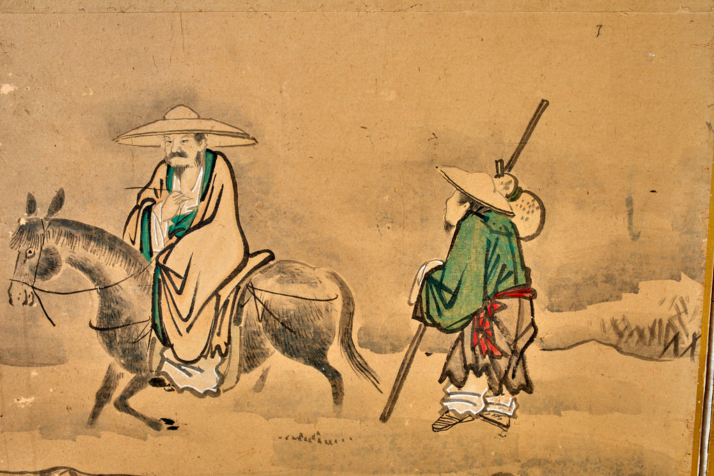 Japanese Six Panel Kano School Winter Landscape Screen