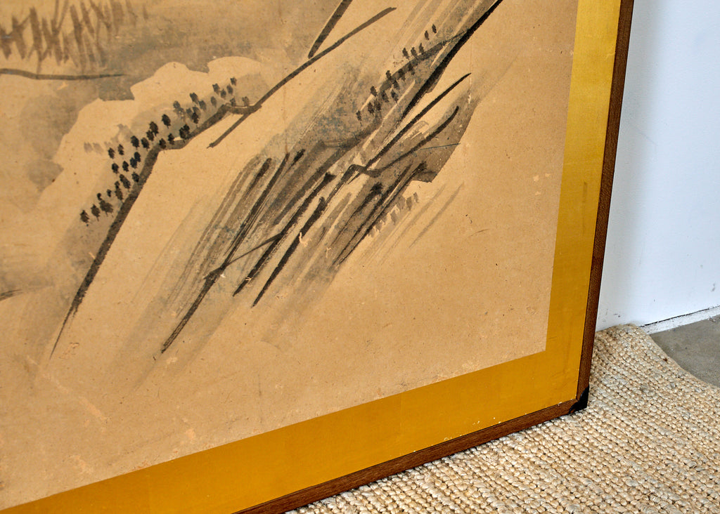 Japanese Six Panel Kano School Winter Landscape Screen