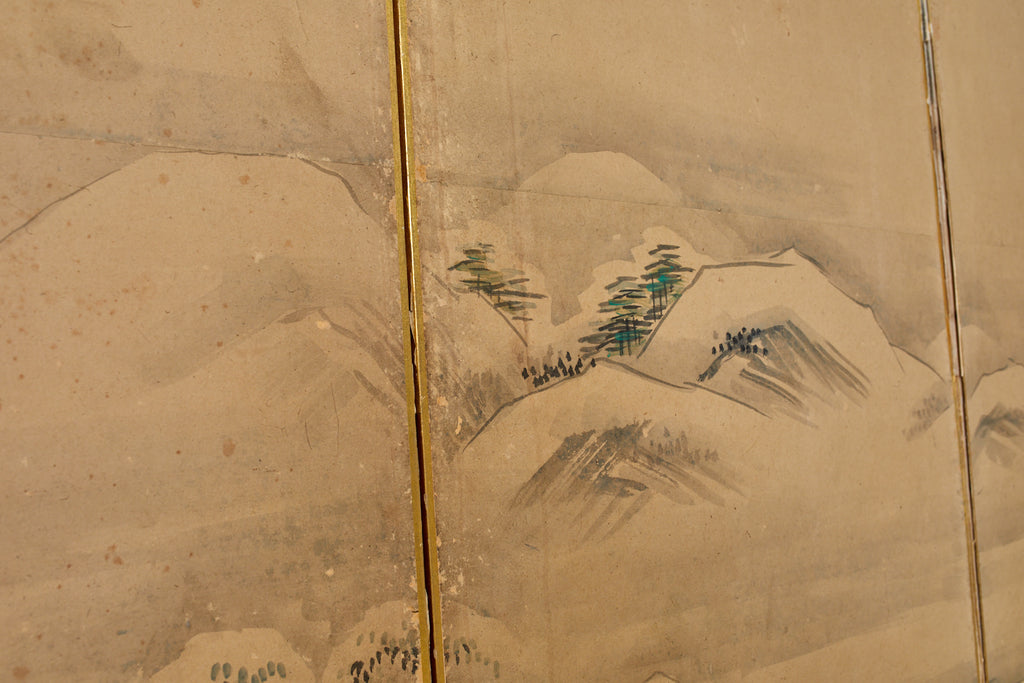 Japanese Six Panel Kano School Winter Landscape Screen