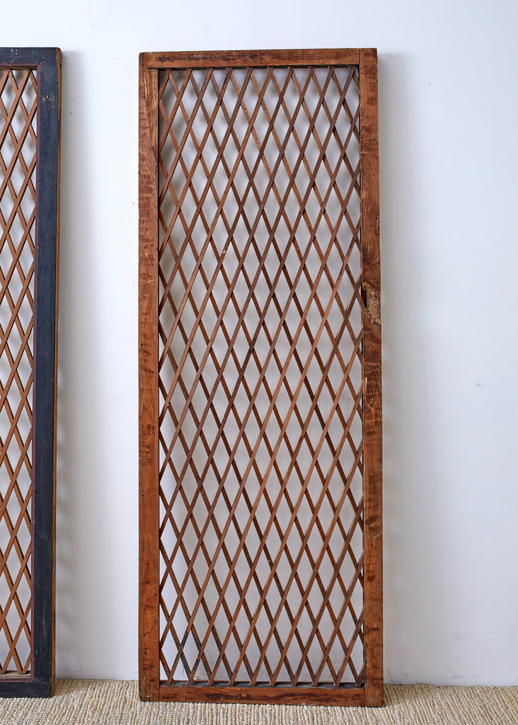 Pair of Chinese Geometric Lattice Window Panels