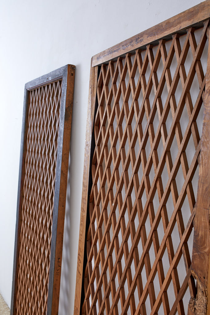 Pair of Chinese Geometric Lattice Window Panels