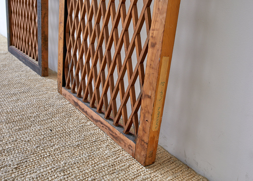 Pair of Chinese Geometric Lattice Window Panels