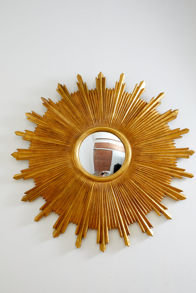 Large Giltwood Carved Convex Sunburst Mirror