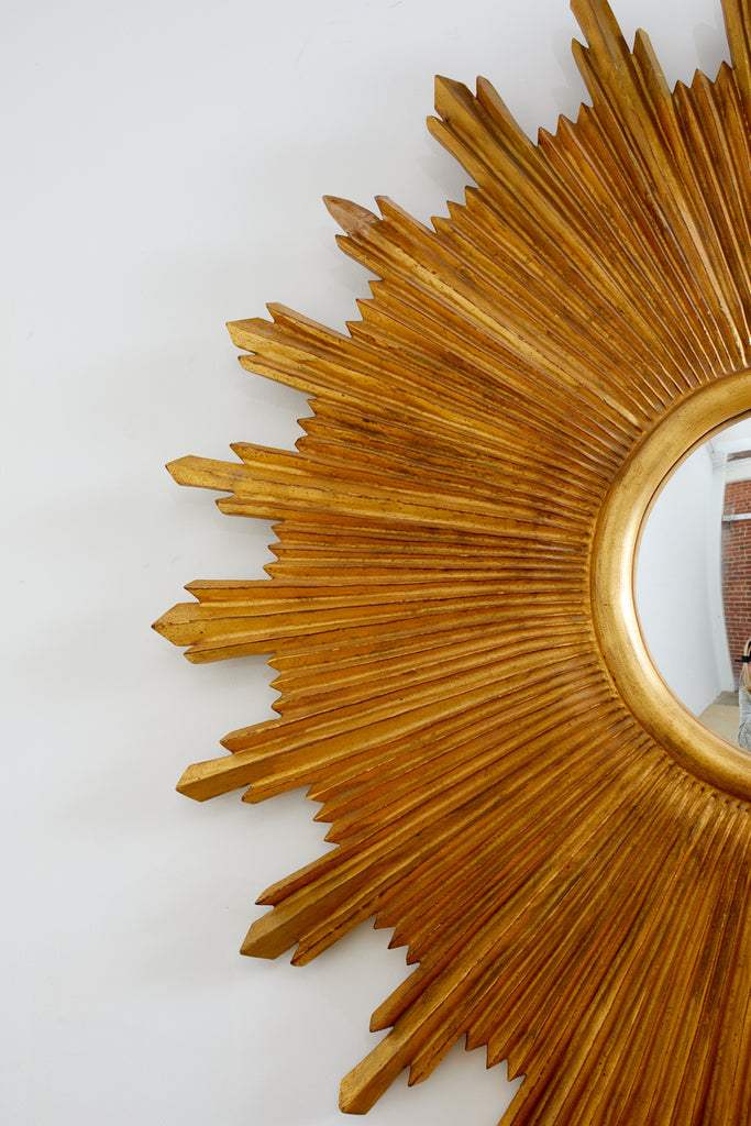 Large Giltwood Carved Convex Sunburst Mirror