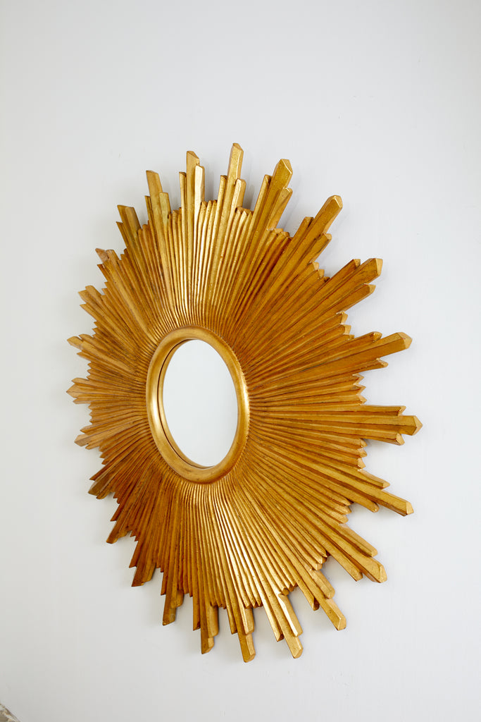 Large Giltwood Carved Convex Sunburst Mirror