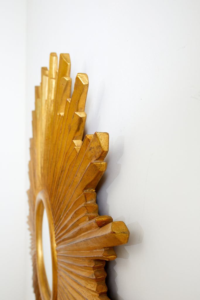 Large Giltwood Carved Convex Sunburst Mirror