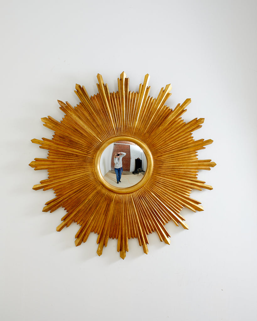 Large Giltwood Carved Convex Sunburst Mirror