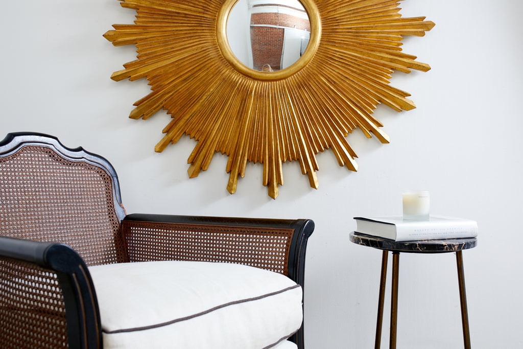 Large Giltwood Carved Convex Sunburst Mirror