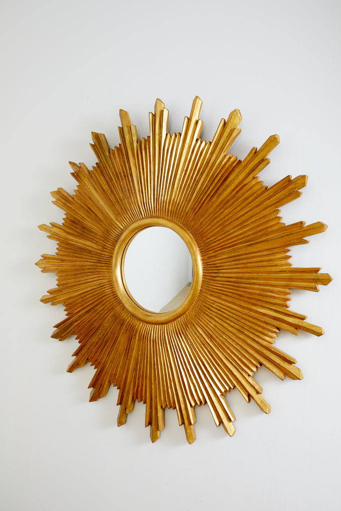 Large Giltwood Carved Convex Sunburst Mirror